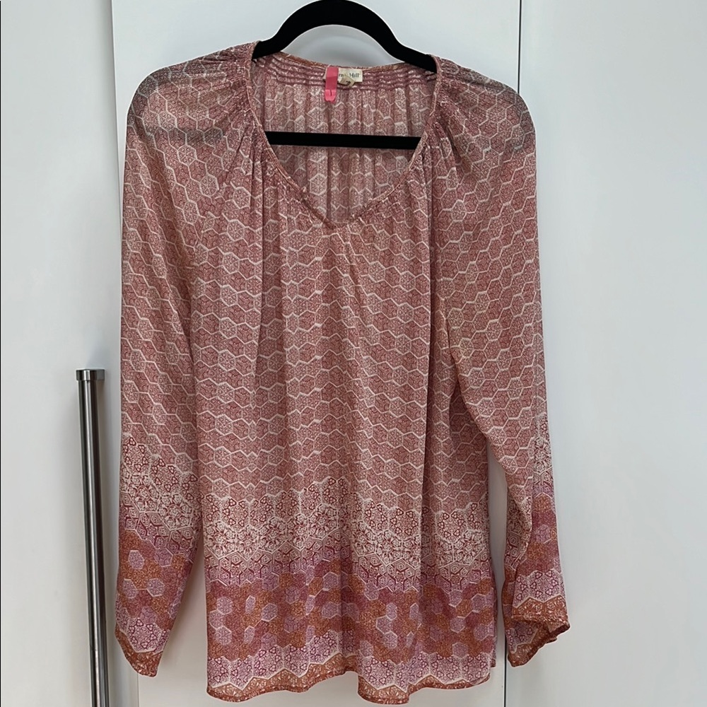 Garnet Hill Silk Tunic Semi Sheer Top Blouse Sz Medium